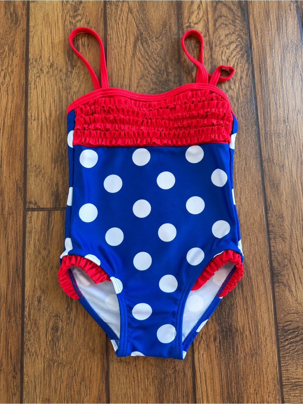 Jump’N Splash Girls Blue Polka Dot One-Piece Swimsuit with Red Trim